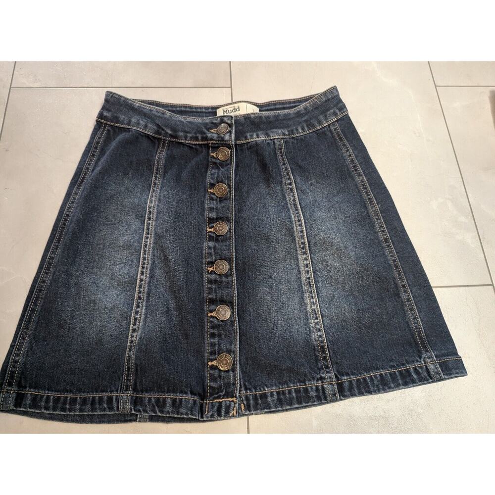 Mudd Juniors Button Front High Rise Jean Mini Skirt Denim Size 1 FLX Stretch Y2K